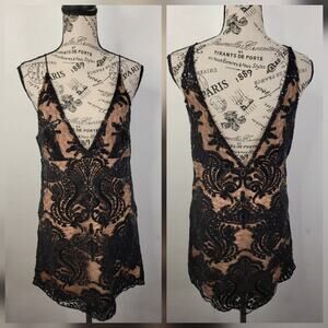 New Free People Mini Dress SZ 2Night Shimmers Black Going out Illusion Sequins